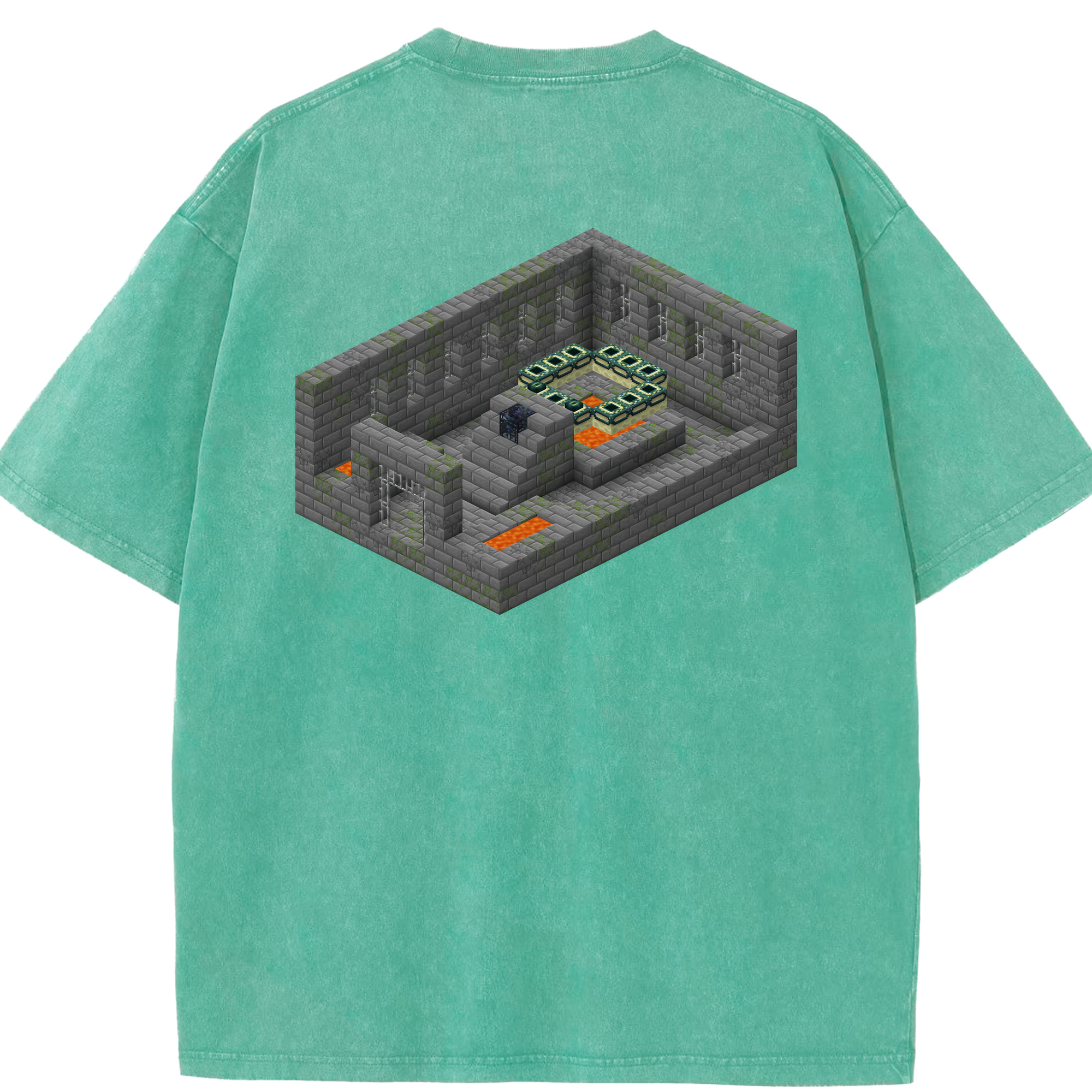 （画像用） マインクラフト ブロックの世界 Minecraft MC Block world 綿100% ヴィンテージ風 半袖Tシャツ（背面プリント）